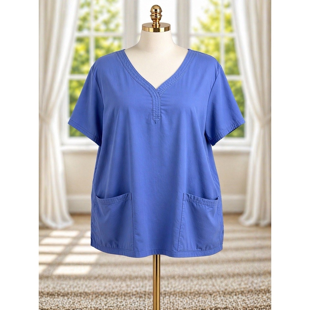 Healing Hands Purple Label Scrub Top 2167X Jane Y Neck Blue Women's 2X Stretch